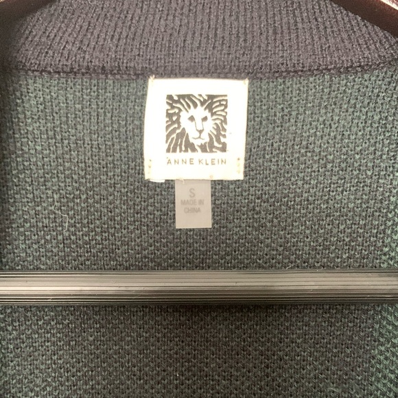 Anne Klein Green Navy Plaid Open Front Cardigan jacket gold buttons Size Small - Picture 3 of 8